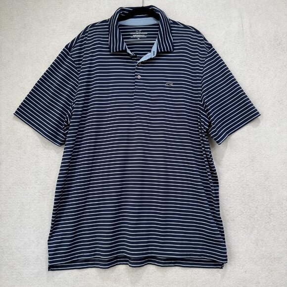 Vineyard Vines Polo Shirt Mens XL Blue White Stripe Performance Golf Stretch - Picture 1 of 9